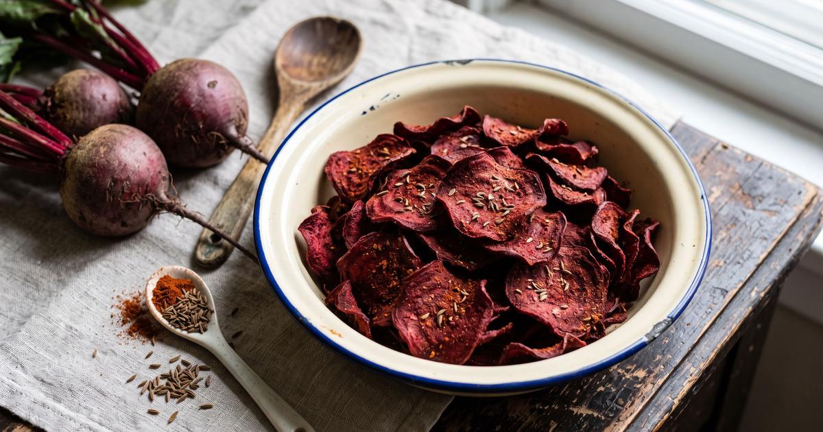 Baked Beet Crisps with Caraway
