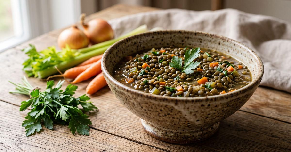 Braised Green Lentils with Root Vegetables
