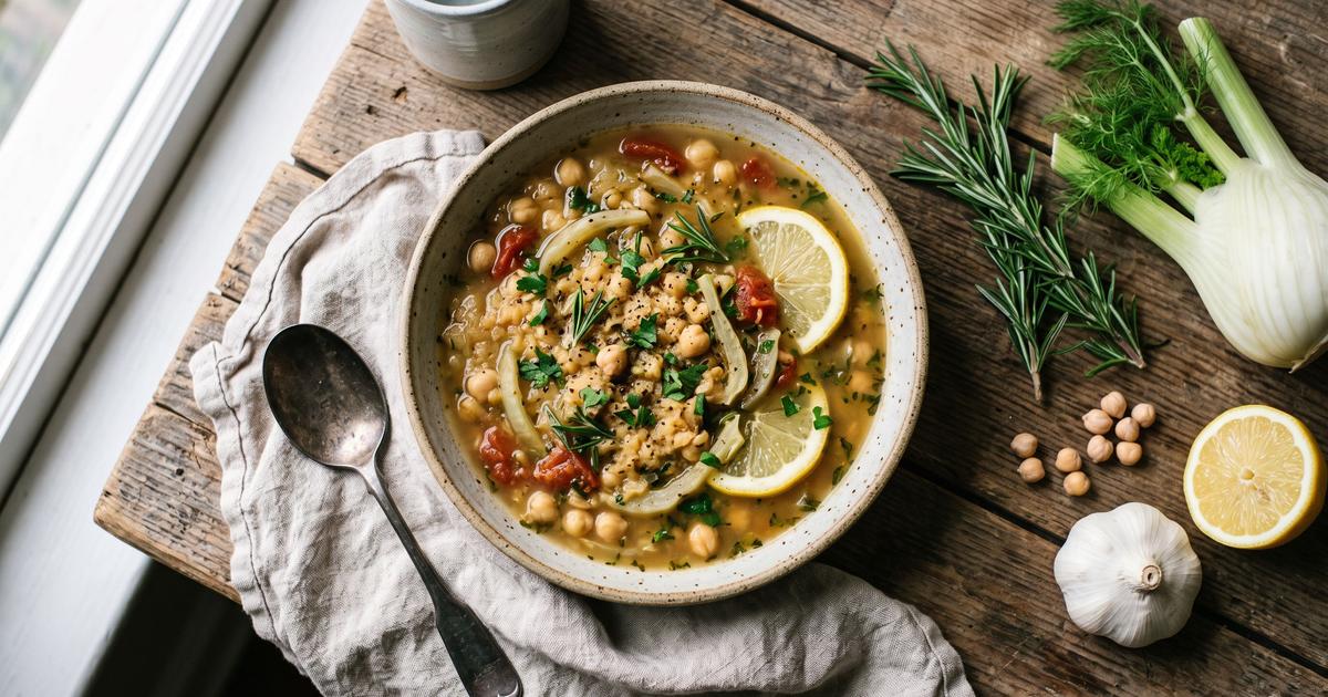 Chickpea and Fennel Soup with Rosemary and Lemon