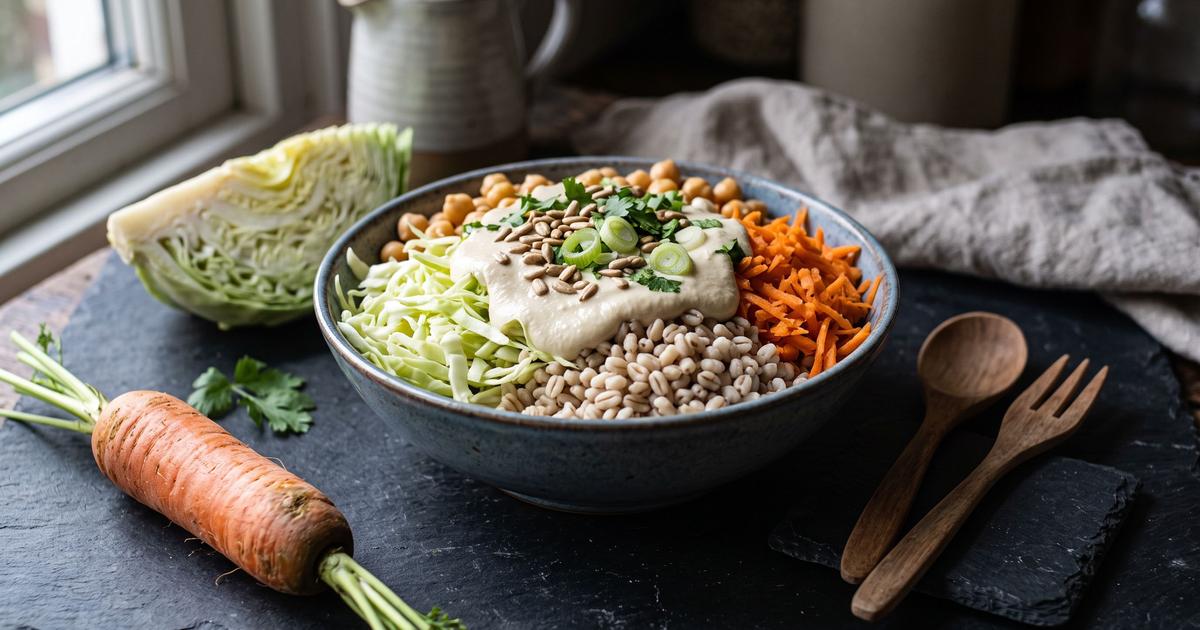 Crunchy Cabbage and Chickpea Bowl with Cashew Dressing