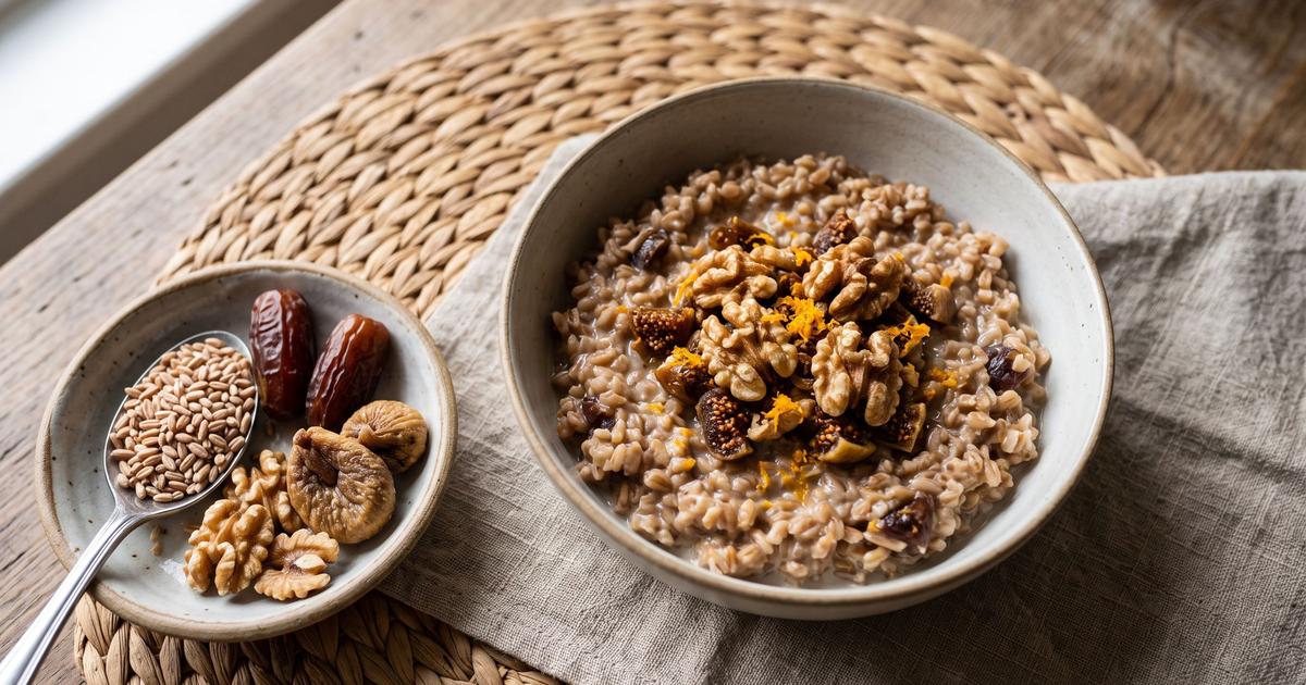 Farro Breakfast Porridge with Figs and Orange