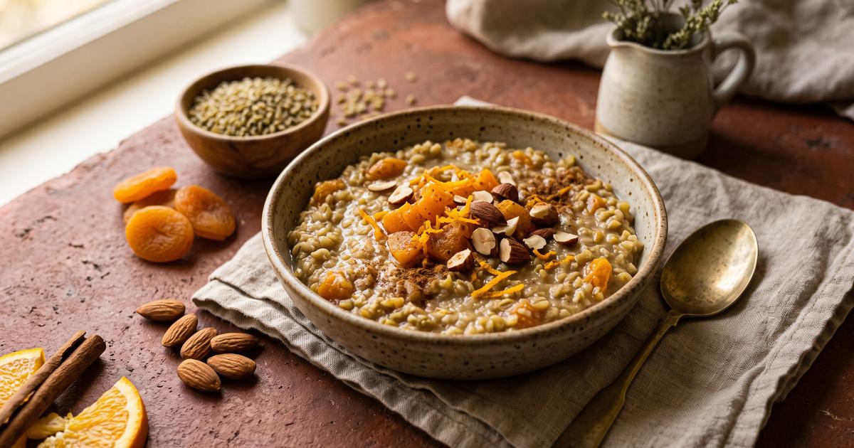 Freekeh Breakfast Porridge with Apricot and Orange