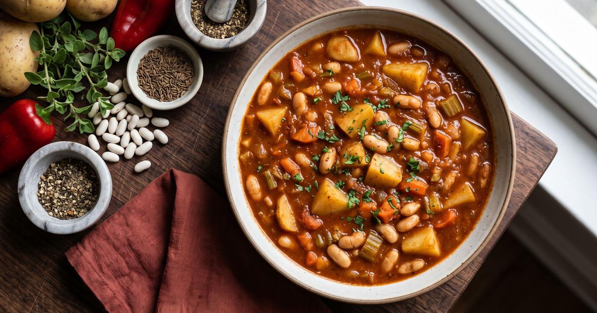 German Potato and White Bean Goulash (Kartoffelgulasch)