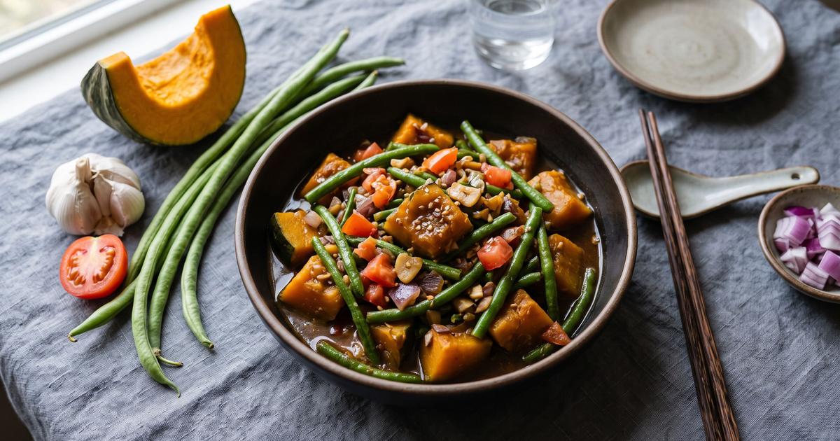 Ginisang Kalabasa at Sitaw, Filipino Squash and Long Beans