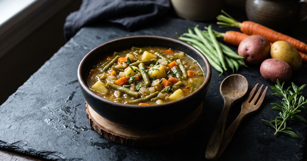 Gruene Bohnen Eintopf, German Green Bean and Potato Stew