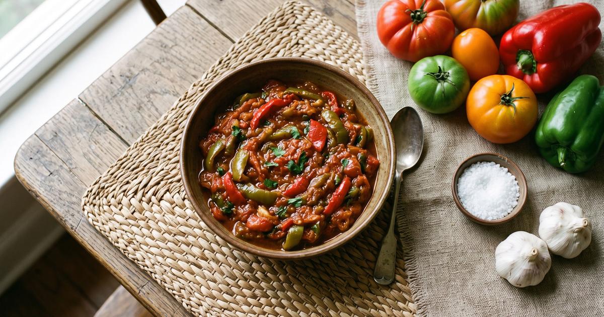 Matbucha, Slow-Cooked Tomato and Pepper Salad