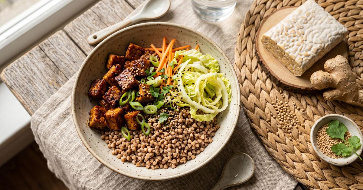 Miso Ginger Tempeh and Buckwheat Bowl