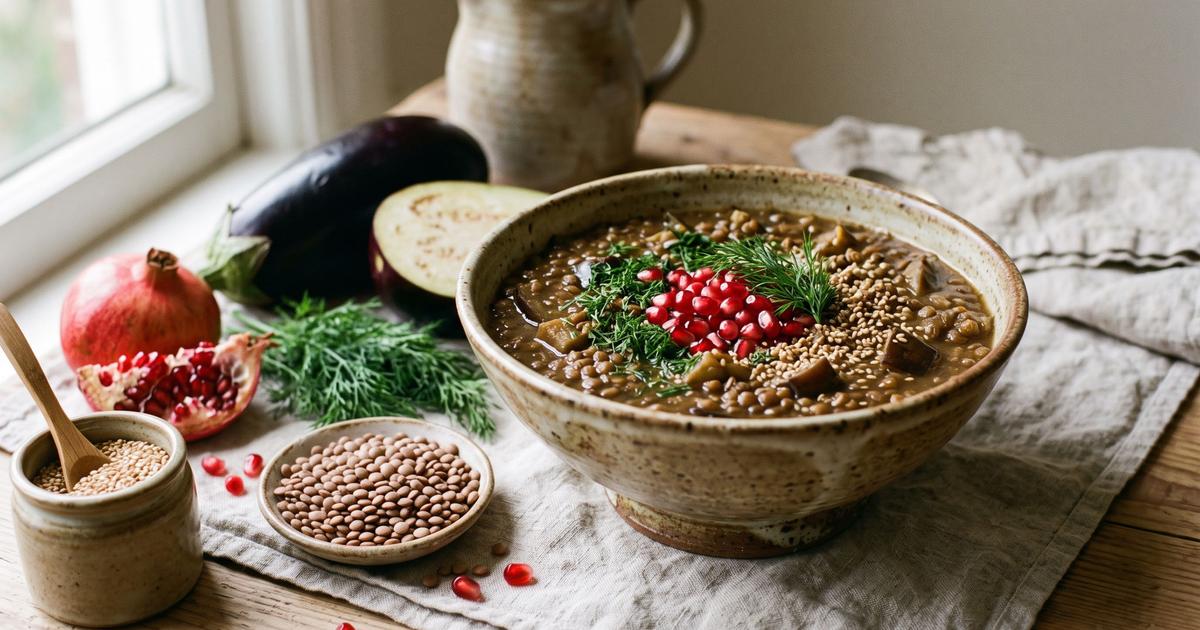 Rummaniyya, Gazan Lentil and Eggplant Soup