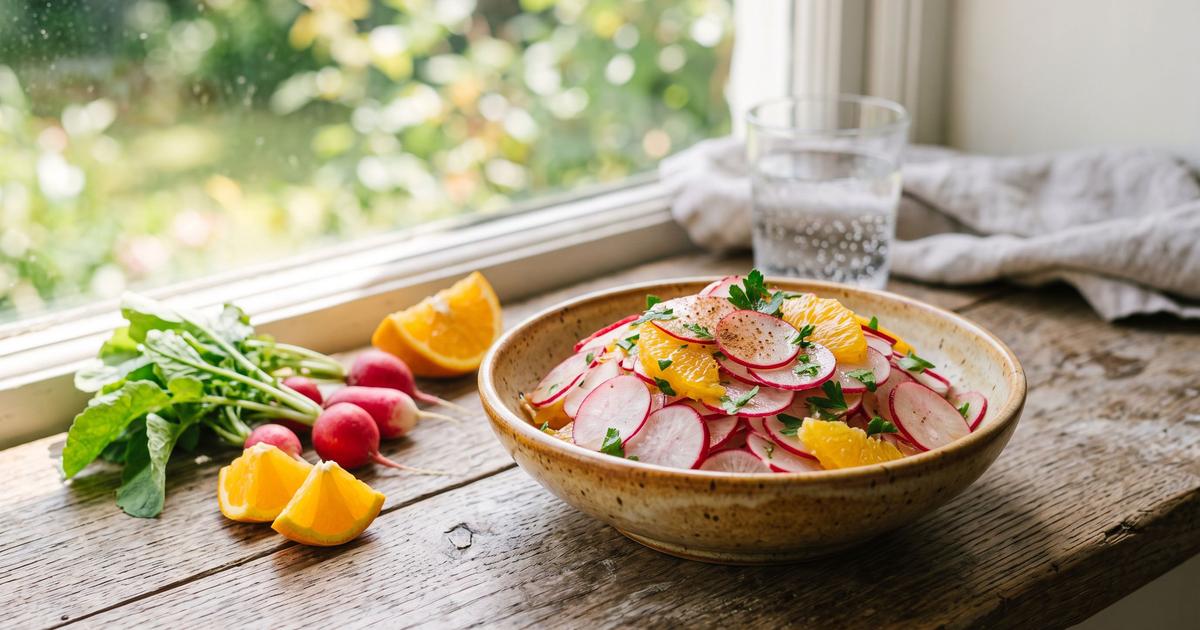 Shlada Fjel, Moroccan Radish and Orange Salad
