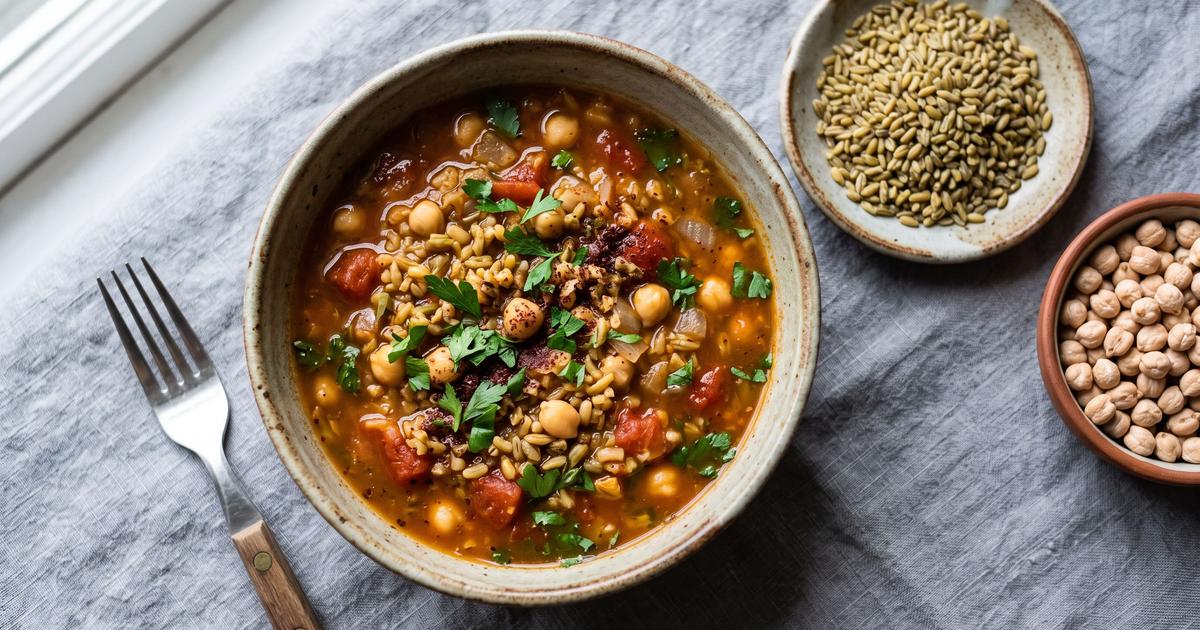 Shorbat Freekeh, Levantine Freekeh and Chickpea Soup