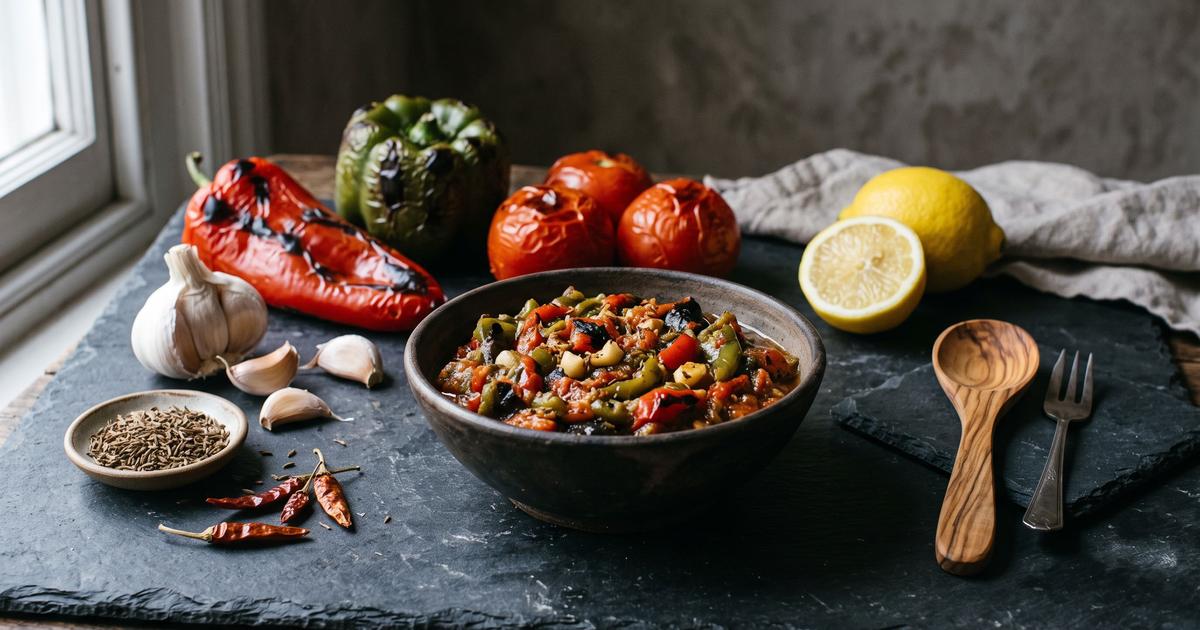 Slata Mechouia, Tunisian Grilled Pepper Salad