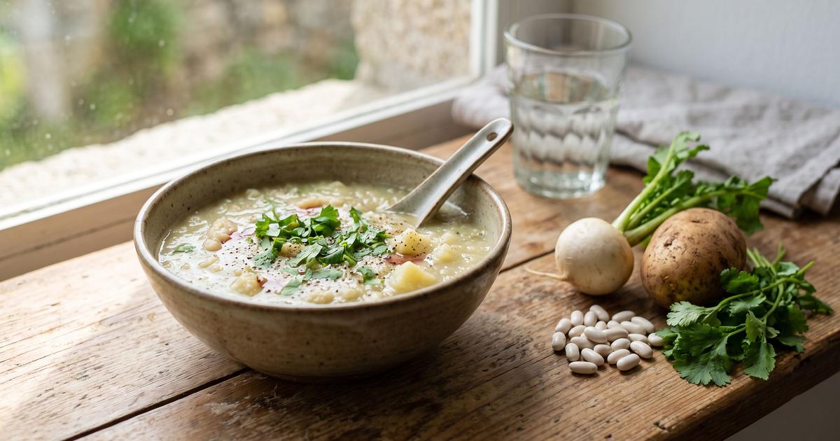Sopa de Nabos, Portuguese Turnip and White Bean Soup
