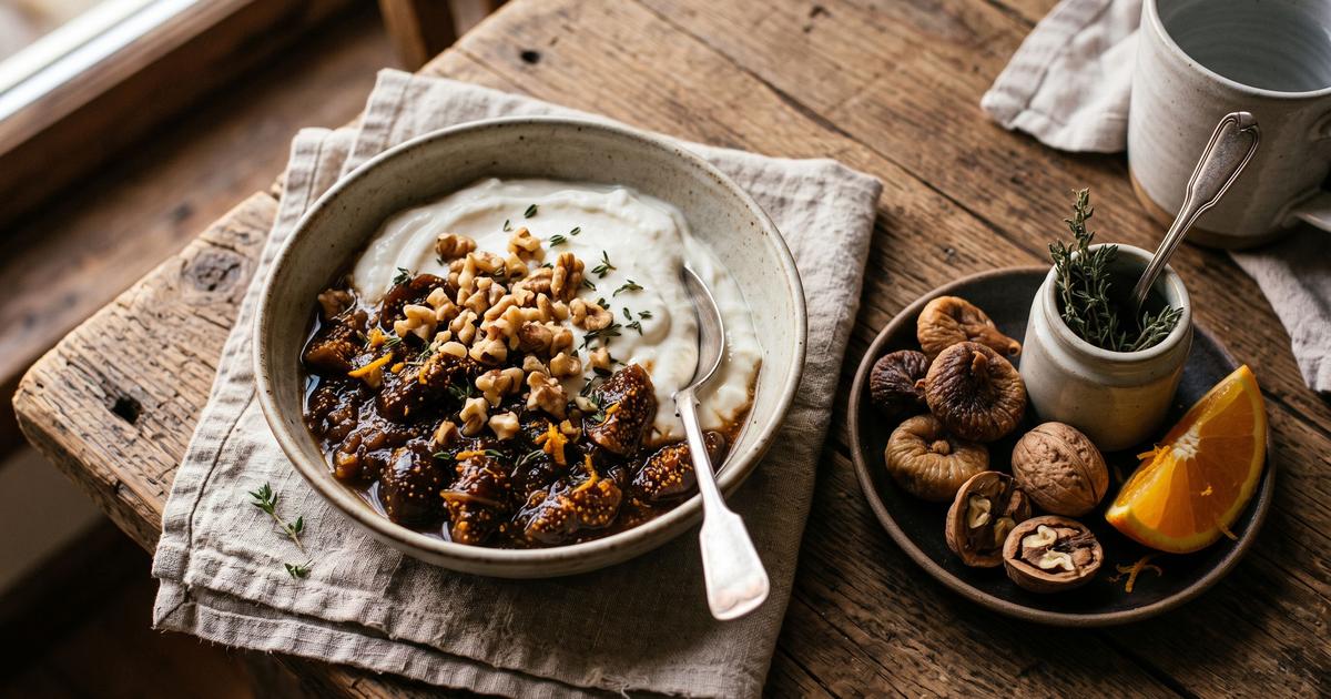 Yiaourti me Karydia, Greek Yogurt with Walnuts and Figs